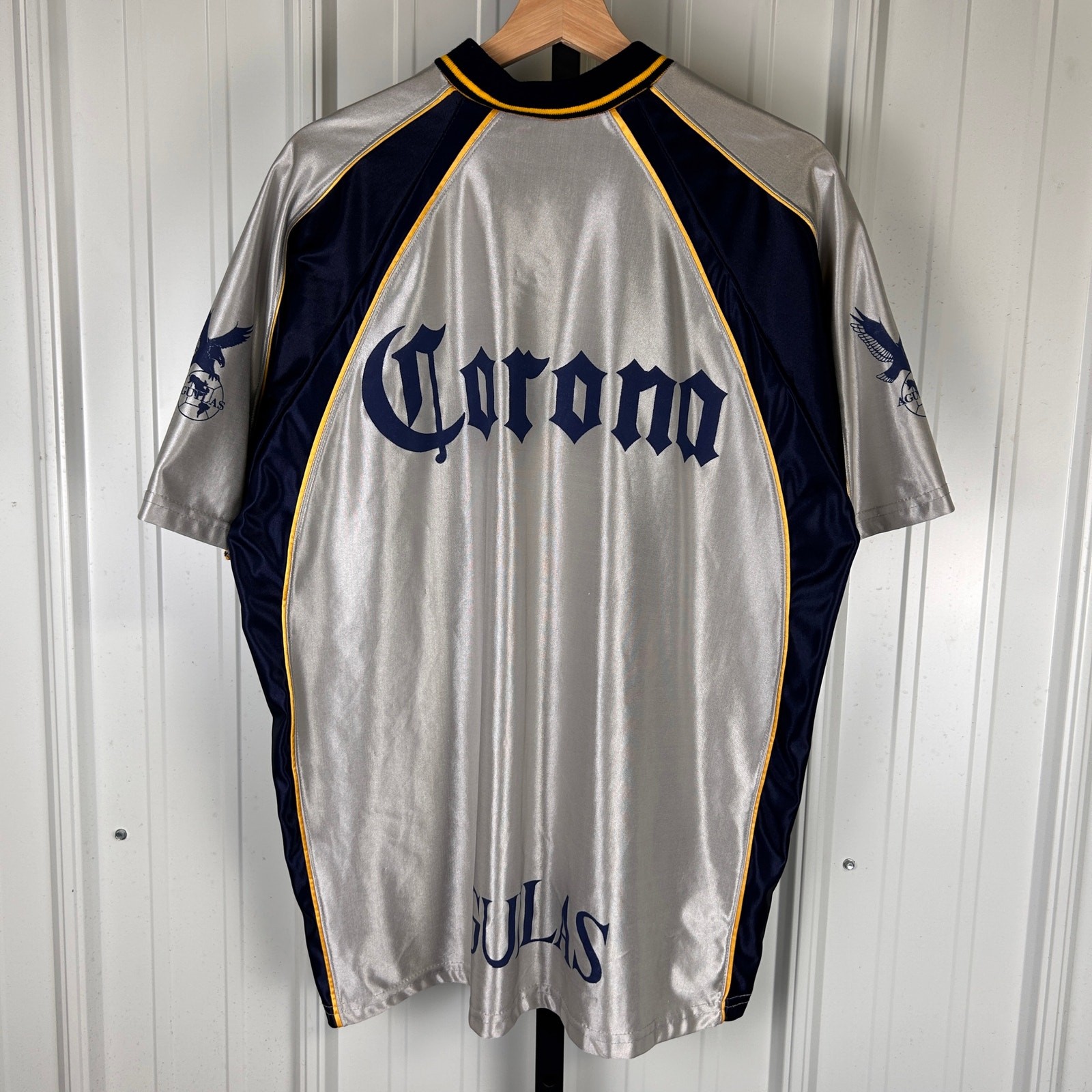 Club America Aguilas Vintage 90s Corona Coca Cola Satin XL Button Jersey