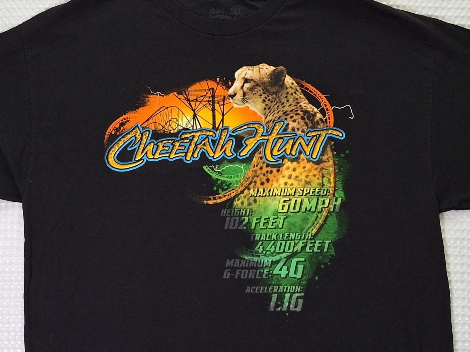 Busch Gardens Cheetah Hunt Coaster Amusement Park Souvenir T-shirt Size 2XL