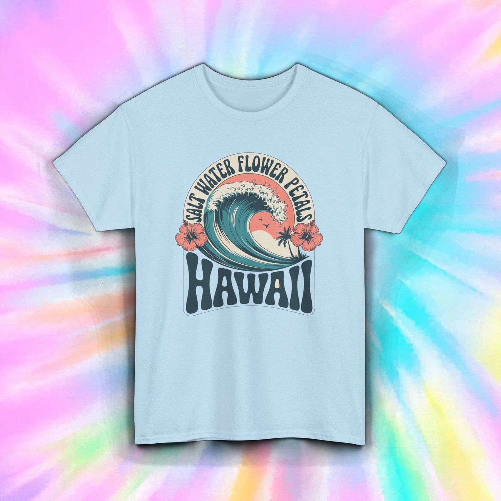 Hawaii Salt Water Flower Petals Shirt Tropical Retro Beach Vacation Tee S-5XL