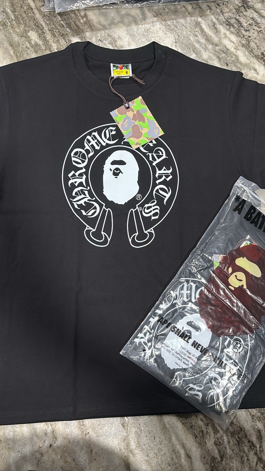 A Bathing Ape BAPE x Chrome Hearts Baby Milo Black Graphic Logo Tee Men&rsquo;s L