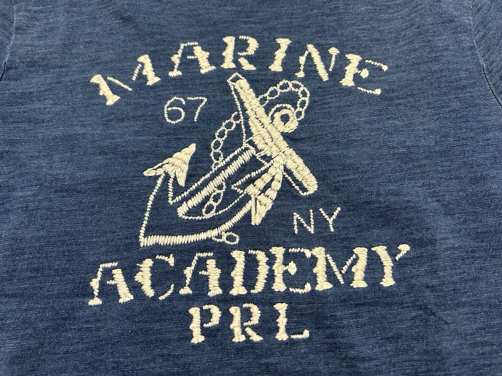 Polo Ralph Lauren Indigo Blue EMBROIDERD MARINE ACADEMY PRL Tee Shirt Men M