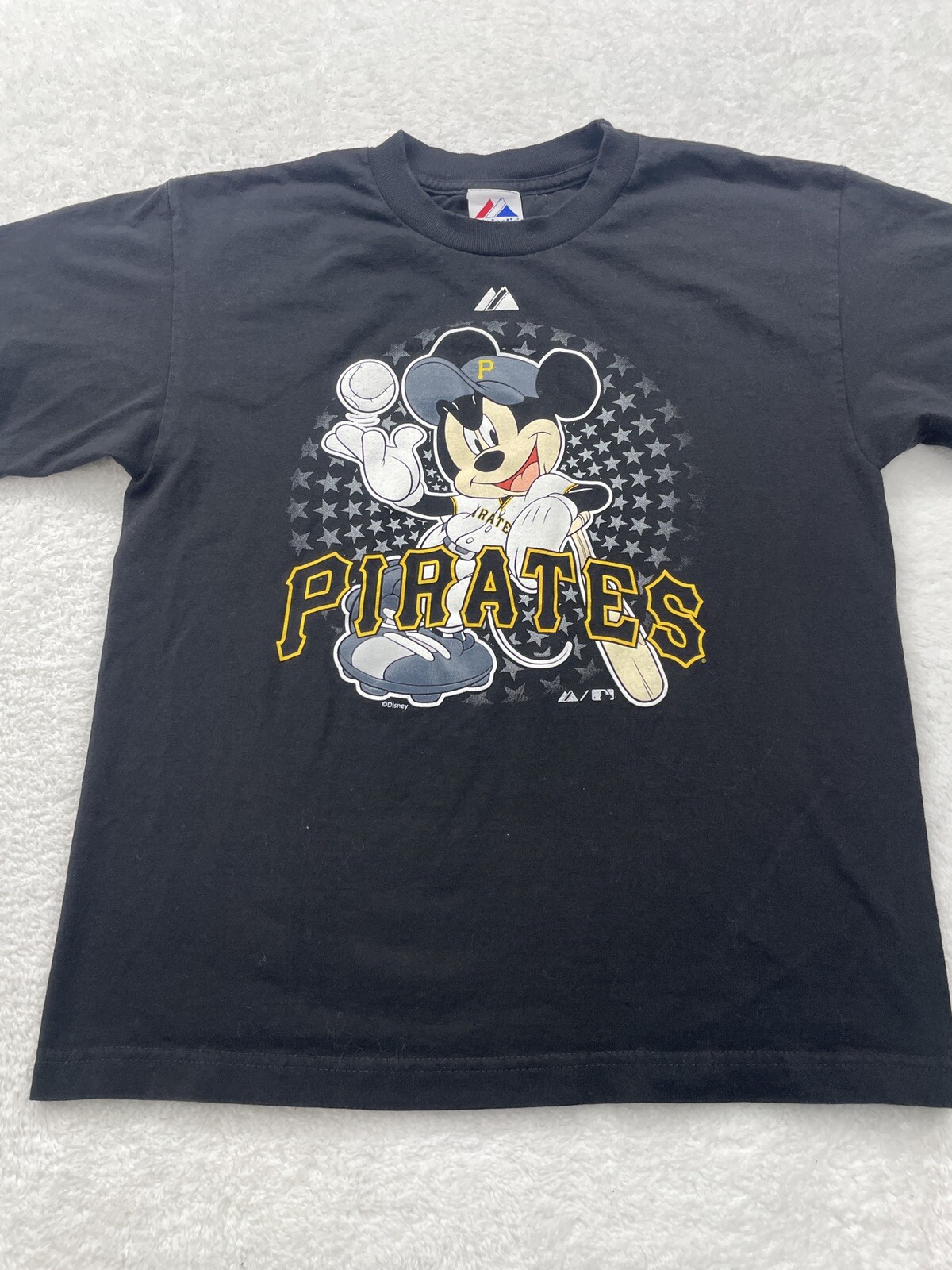 Majestic Pittsburgh Pirates Mickey Mouse Black Graphic T-Shirt Men XL MLB Disney
