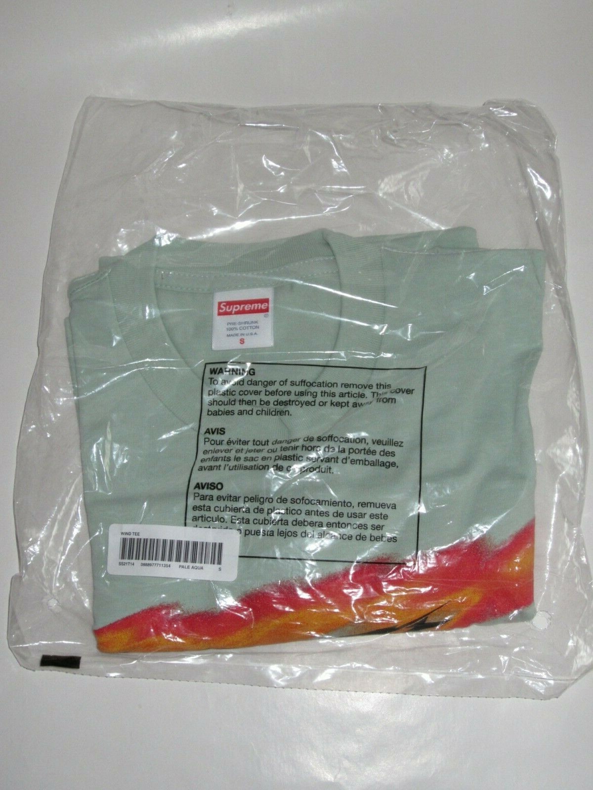SUPREME New York Wind Tee PALE AQUA ORANGE Men&rsquo;s Small NEW! S/S 2021 BOGO USA