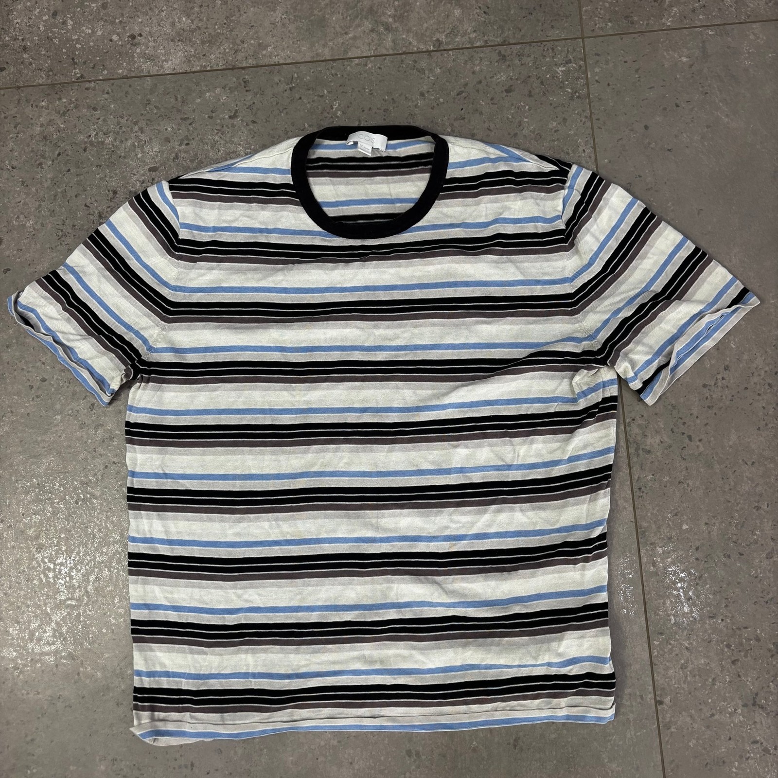 COS Striped T-Shirt Men&rsquo;s L Multicoloured Silk Cotton Crew Neck