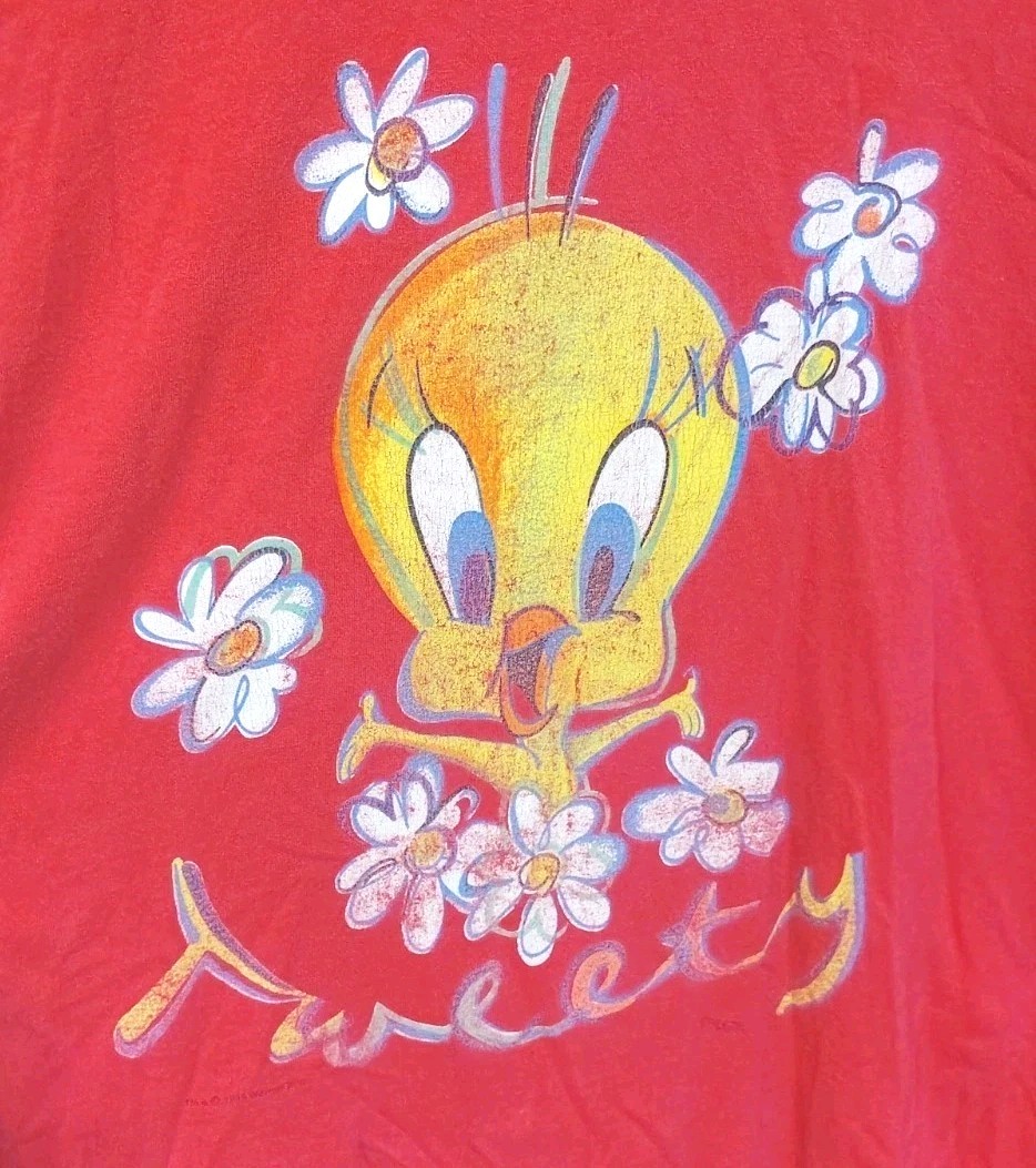 Vintage 1995 Tweety T Shirt Looney Tunes Pink XL Single Stitch Cartoon