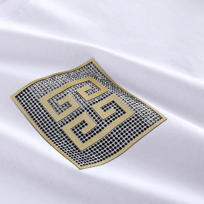New Fashion Trend Embroidery Diamonds Rhinestone Short Sleeve Luxury Men T-Shirt