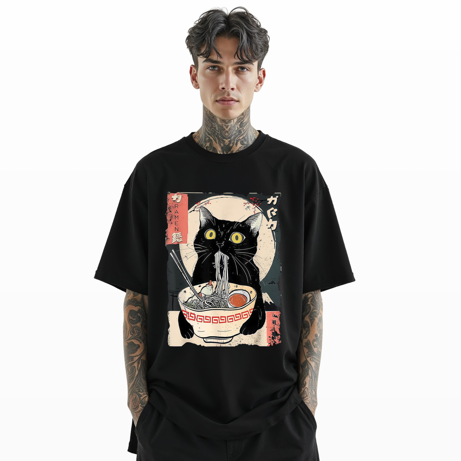 Black Cat Ramen T-Shirt – Japanese Noodle Bowl Graphic Tee A296