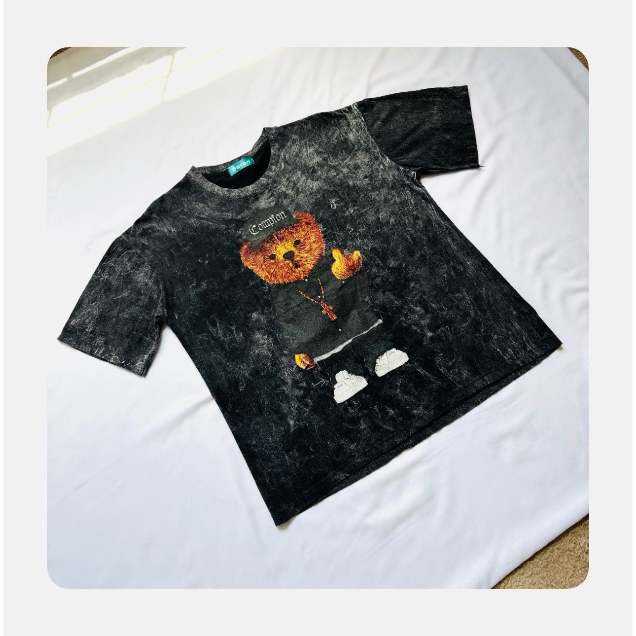 Bacon Streetwear Grunge Acid Wash Casual Fashion Forward T-shirt Dark Gray L NWT