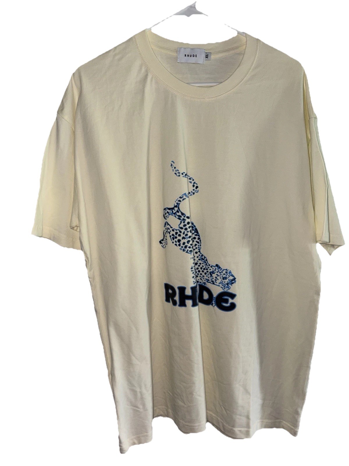 Rhude Men Short Sleeve Leopard Graphic T Shirt Size XL Yellow Used