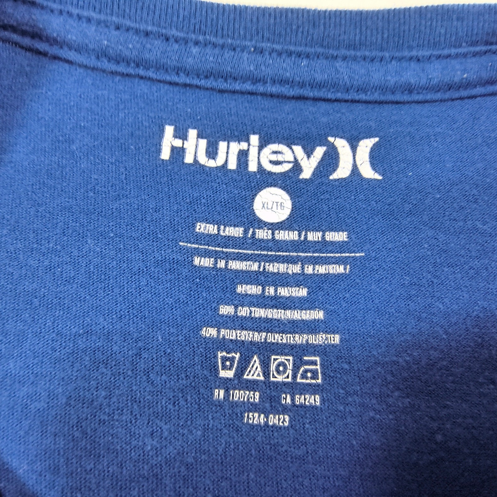 Hurley Casual Crew Neck Short Sleeve T-Shirt Mens Size Extra Large XL Blue
