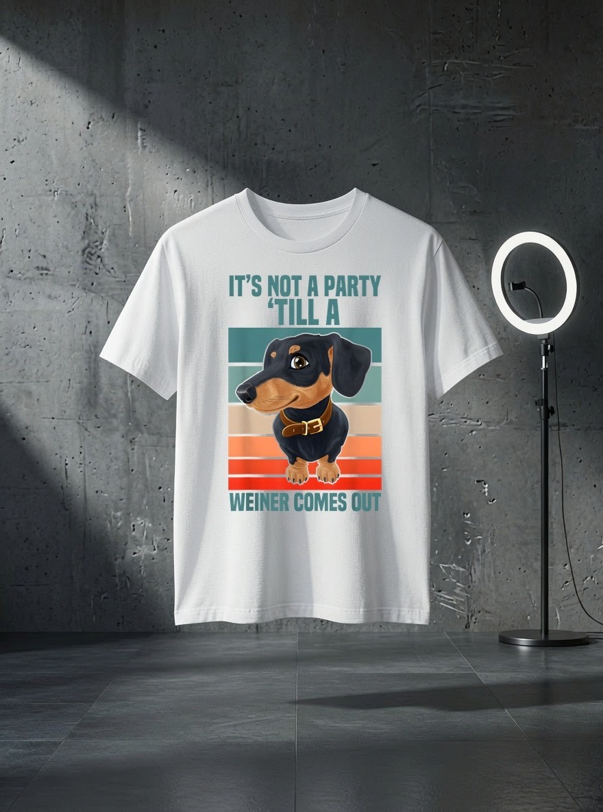 Unisex Funny It&rsquo;s Not a Party Until a Weiner Comes Out Dachshund Graphic T Shirt