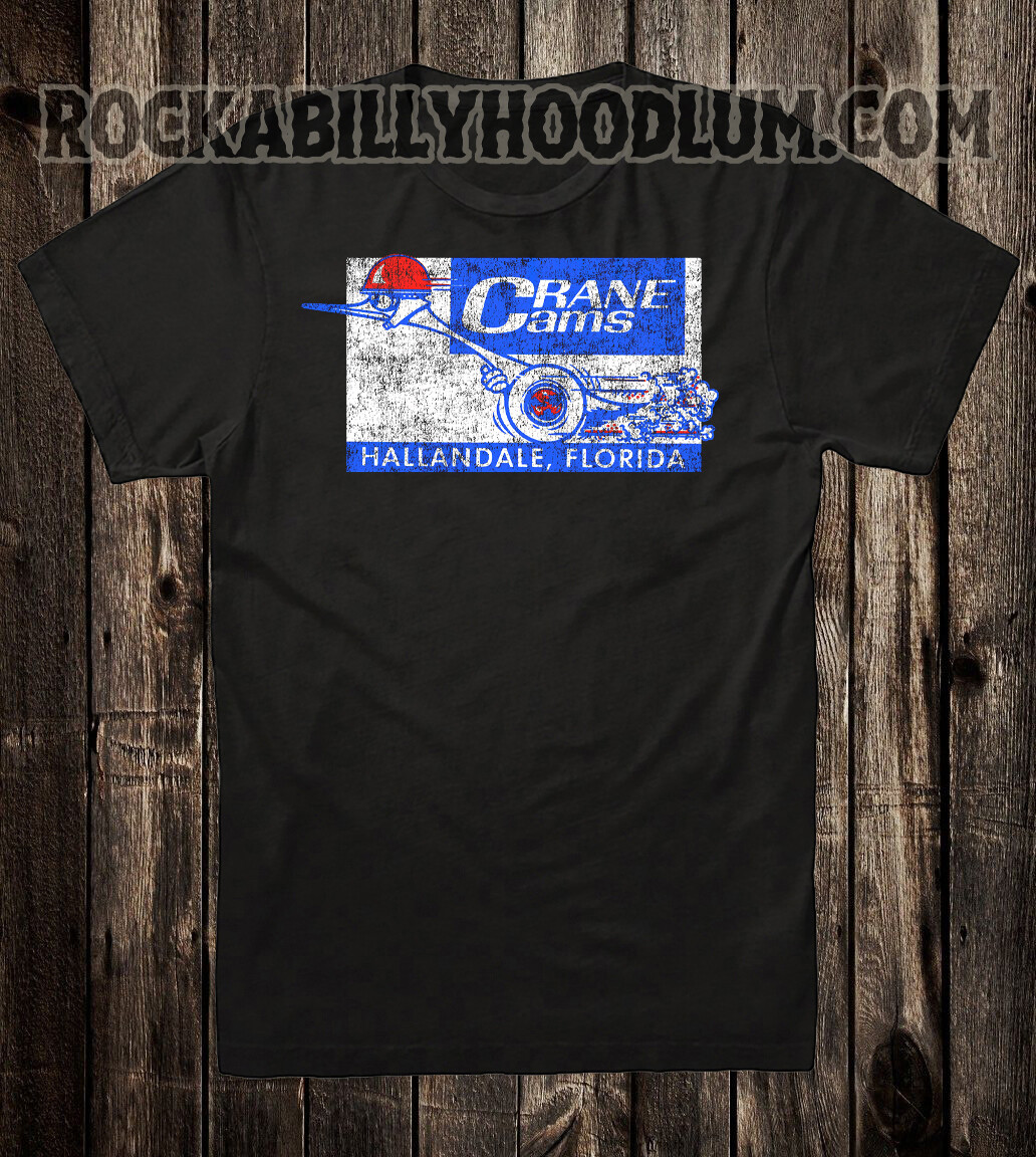 Retro Hot Rod Tee T Shirt Drag Race Crane Cams Hallandale FL Speed Shop