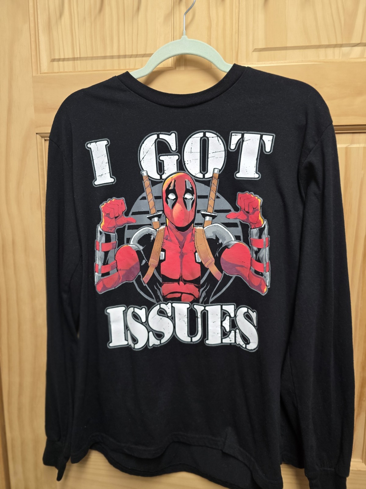 Marvel Deadpool I Got Issues Black Long Sleeve Graphic T-Shirt Men&rsquo;s XL