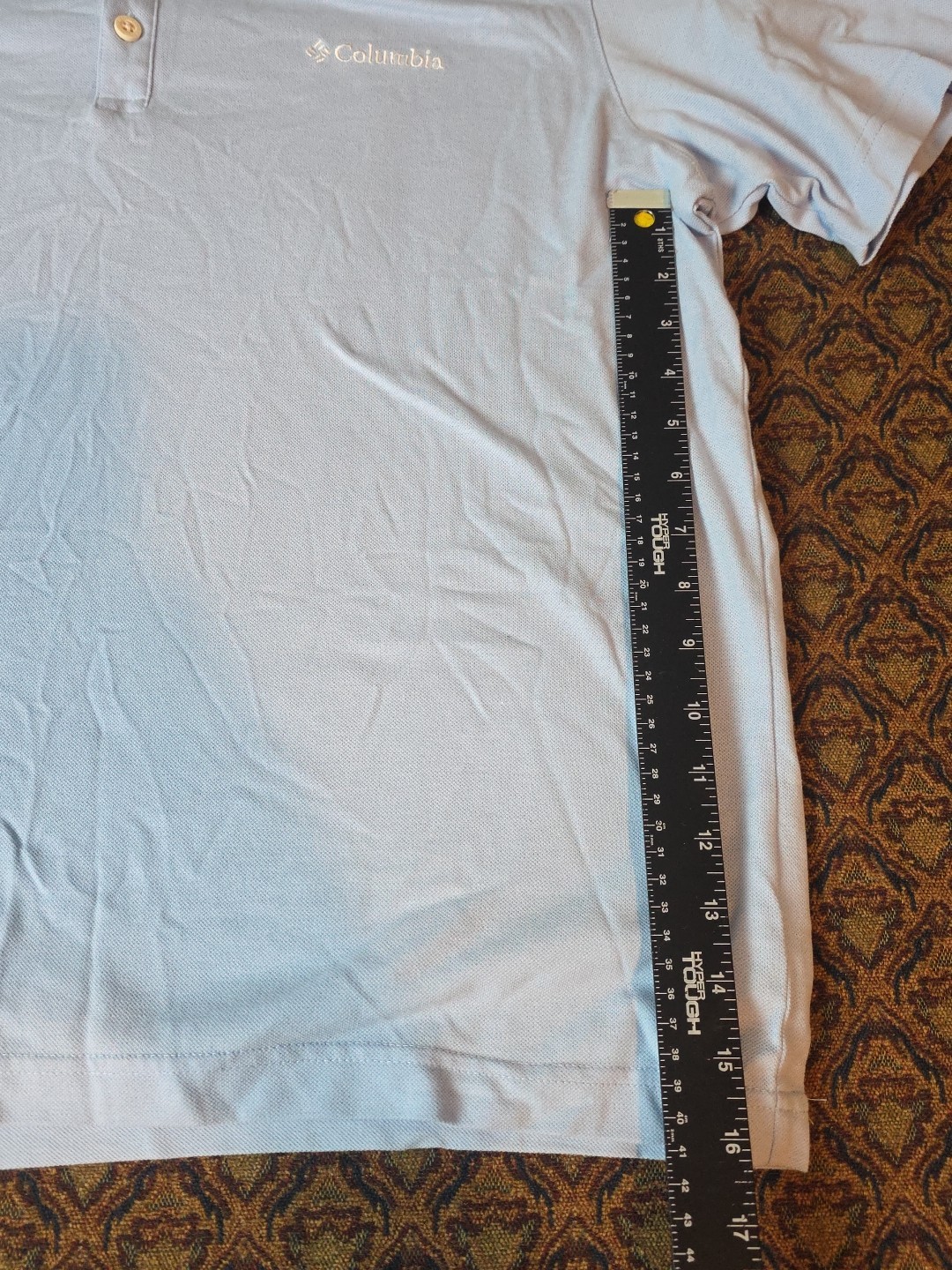 Columbia Men’s Size Large Baby Blue Short Sleeve Polo Shirt – White Stitched