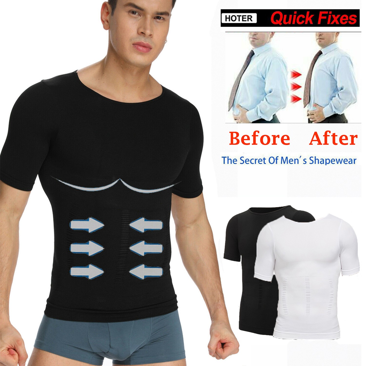 Mens Slimming Tummy Body Shaper Vest Compression T-Shirt Ultra Durable Tank Tops