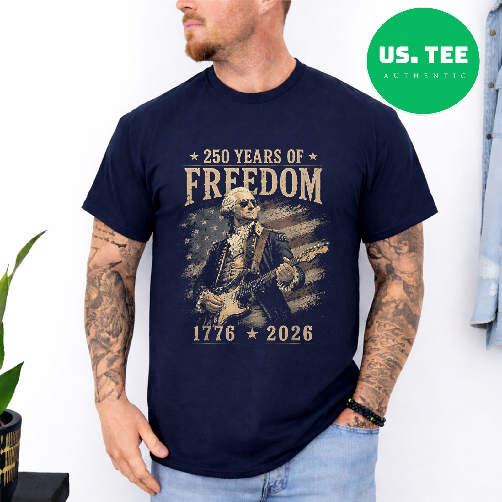 250th Anniversary George Washington Playing Guitar 4th July T-Shirt