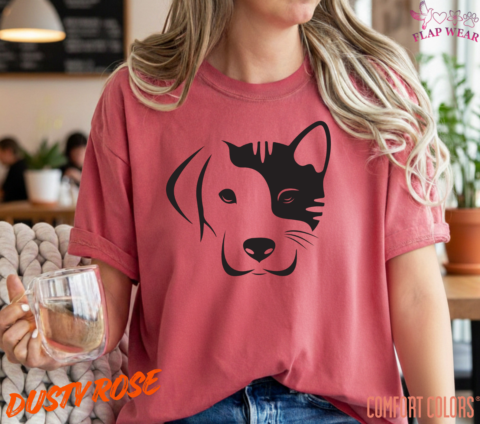 Dog and Cat Split Face T-Shirt – Minimalist Pet Lover Graphic Tee – Cute Dog Cat
