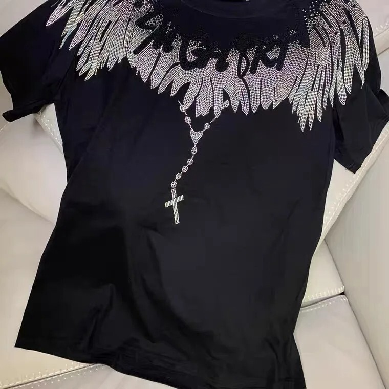 Fashion Men Trend Wings Drills Rhinestone Diamond Summer Luxury Cotton T-Shirt
