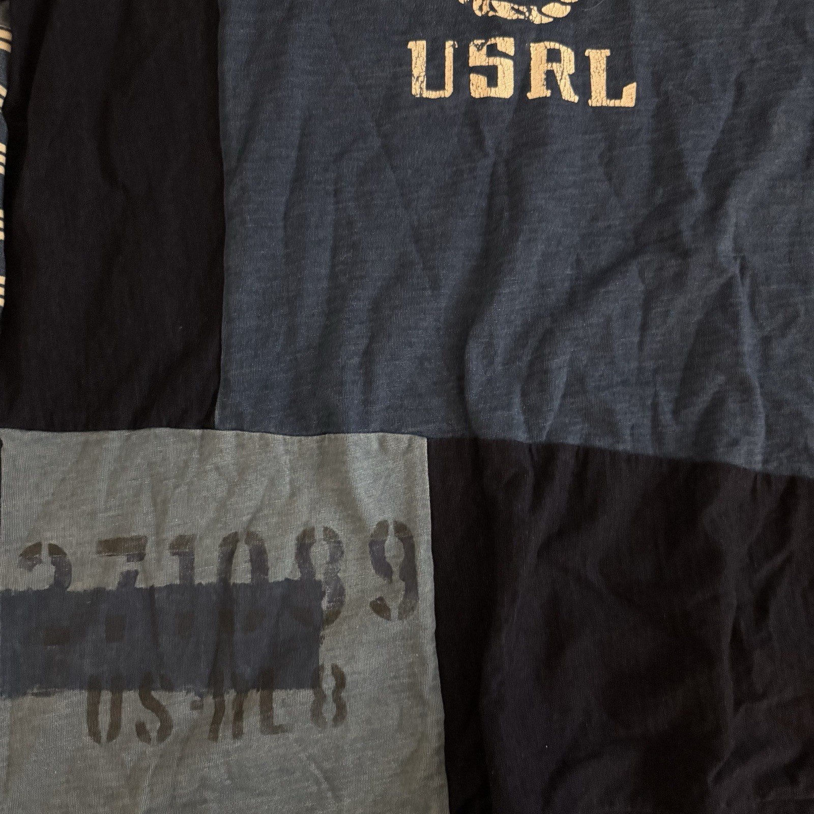 Polo Ralph Lauren Men&rsquo;s T-Shirt Sz XL Naval Base USRL Ugly Patchwork Blue Preppy