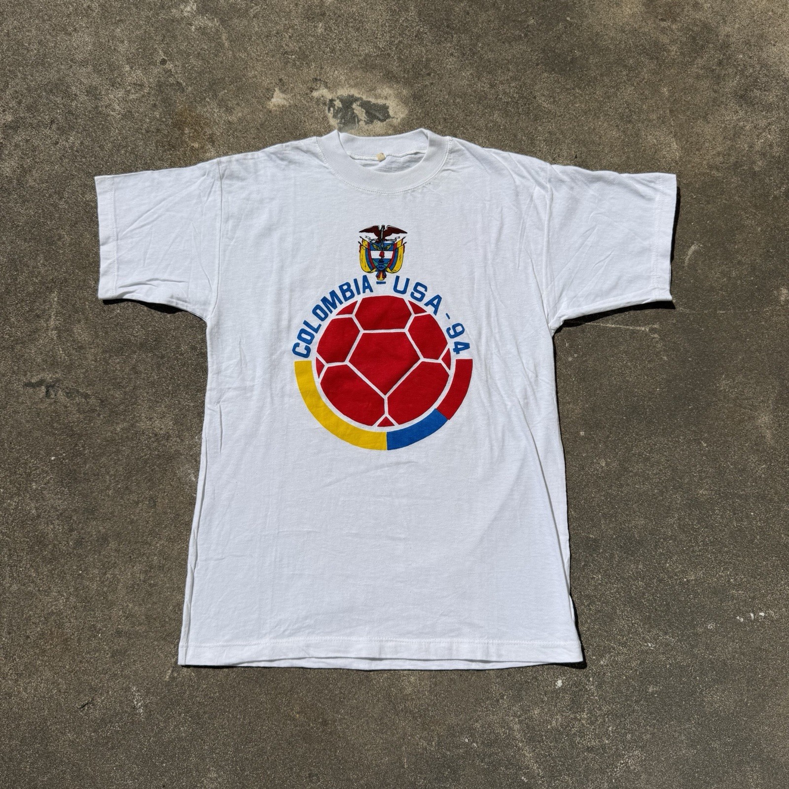 Vintage 1990 World Cup Colombia Soccer T Shirt Med White Vtg rare Soccer