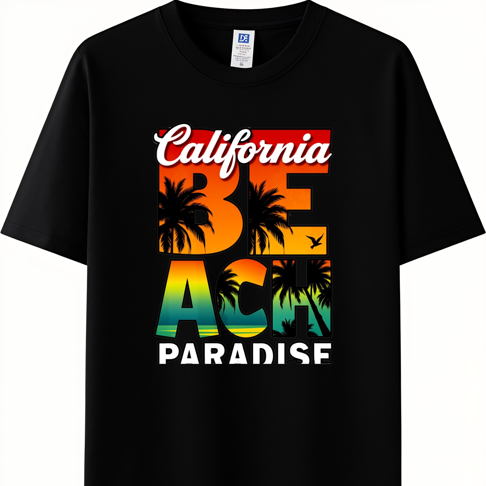 California Beach Paradise Sunset Palm Tree Graphic T-Shirt, Summer Vacation Tee