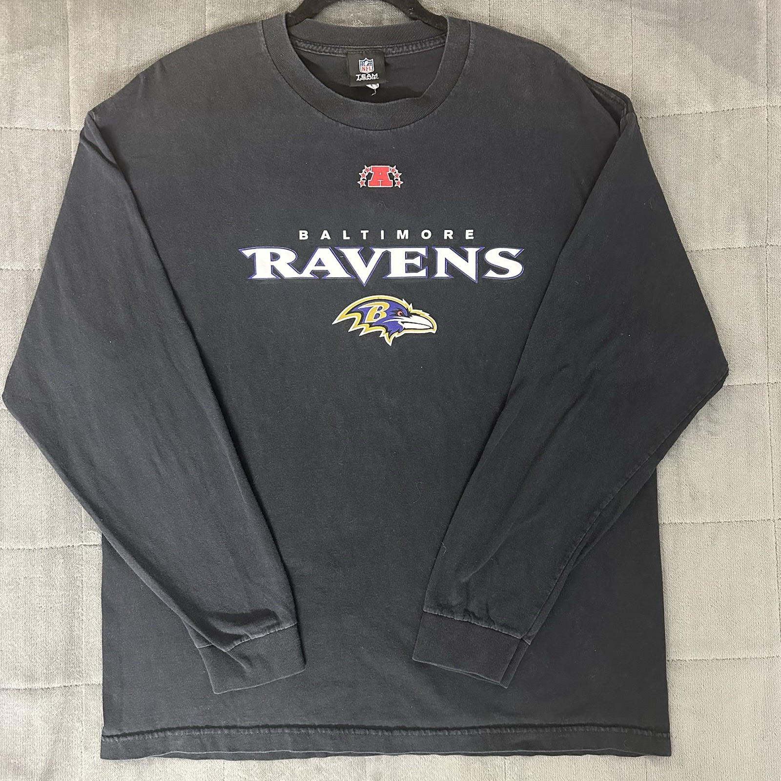 NFL Baltimore Ravens Mens XL Long Sleeve Tee Shirt Black Team Apparel Good Fade