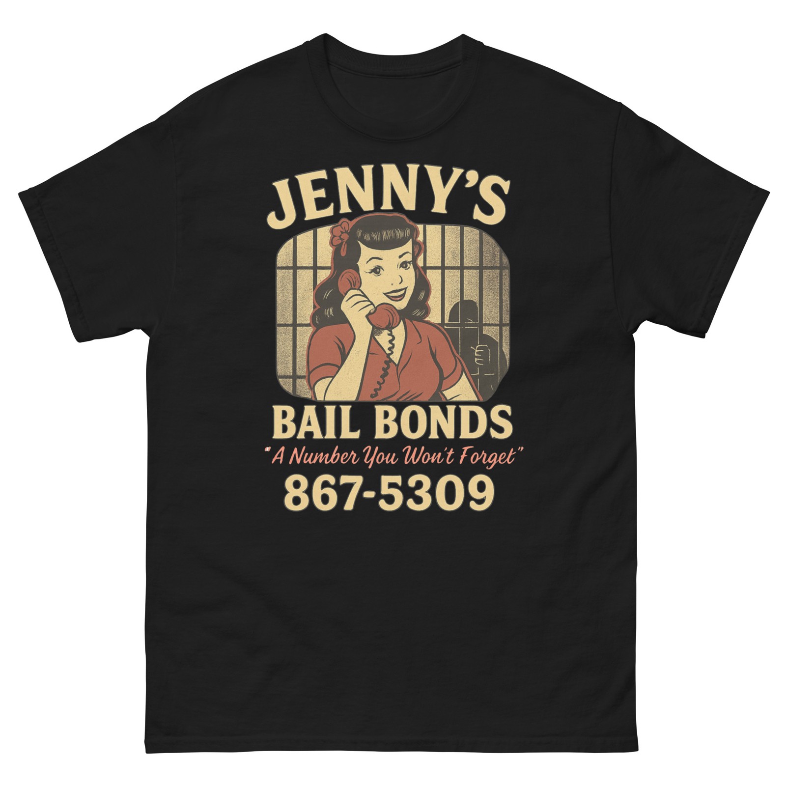 Jenny&rsquo;s Bail Bonds 867-5309 Vintage Graphic Tee 5xl, 4xl, 3xl, 2xl, XL, L, M, S