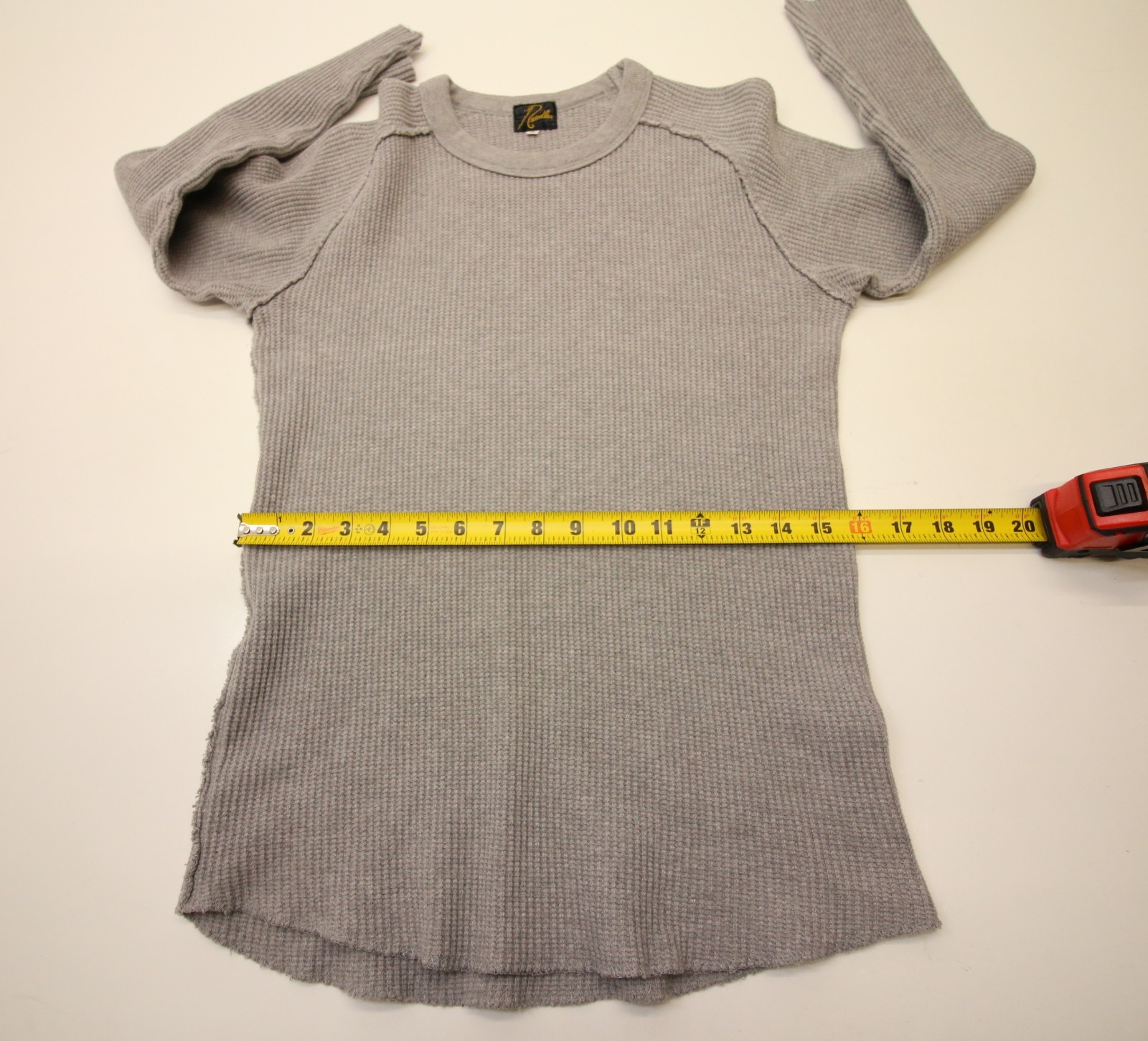 Needles Japan Raglan Thermal Waffle Knit Long Sleeve Small 34&Prime; Chest Grey