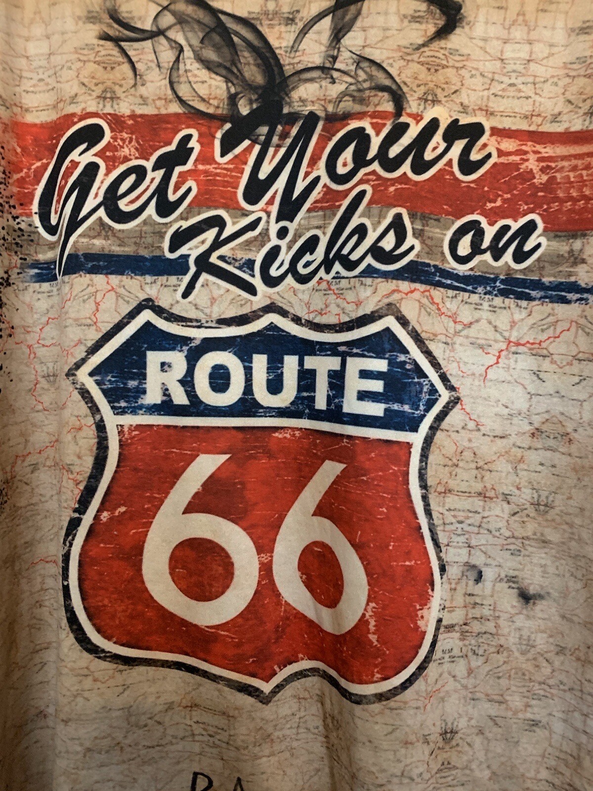 Men’s 3XL T-shirt Brown Embossed Soft Fabric “Get Your Kicks On Route 66”