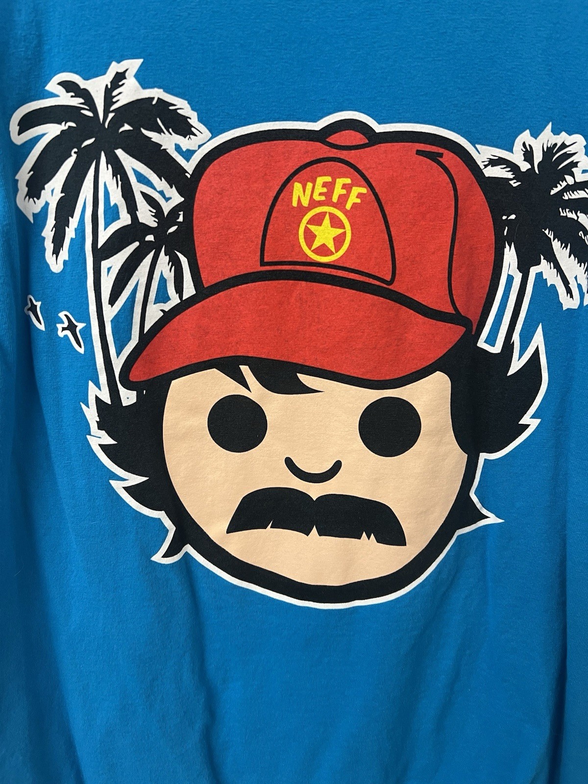 Adult Medium NEFF T-Shirt Man Wearing Hat Shirt Blue Med M *USA SELLER*
