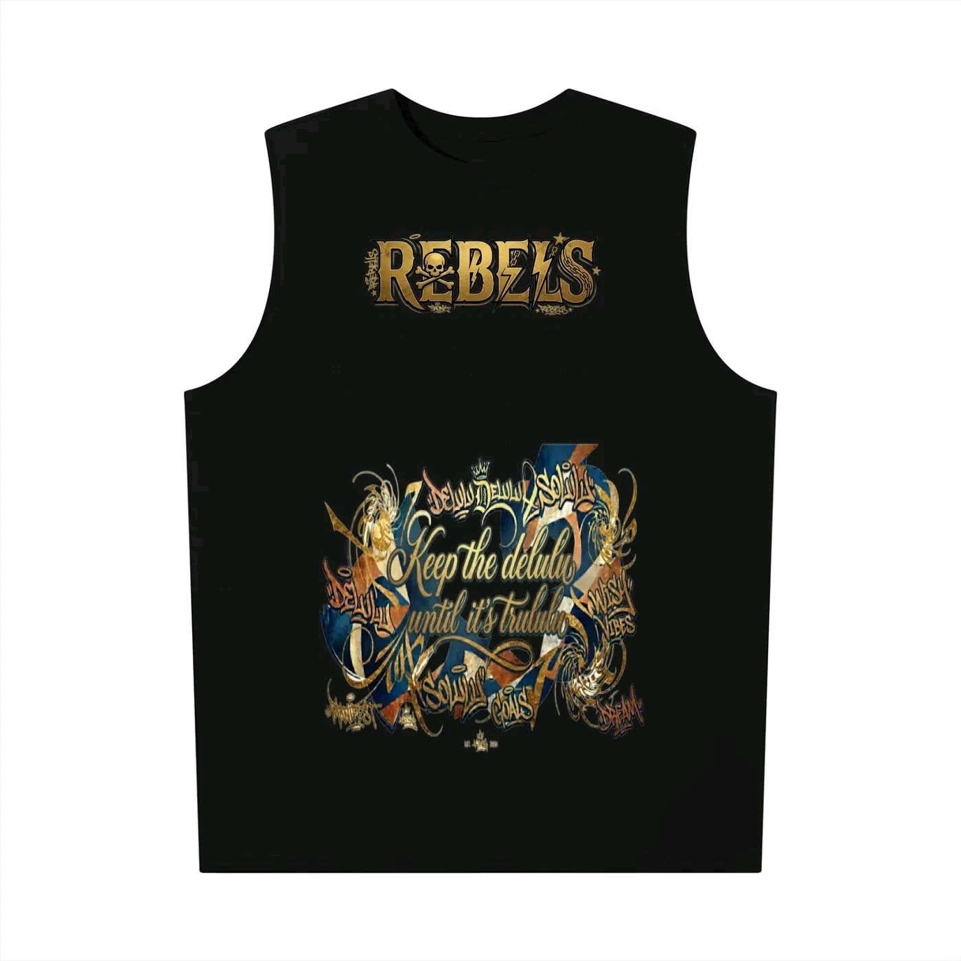 La mc de Neil Men&rsquo;s L Black Rebels Skull Graphic Print Sleeveless Crew Neck Tee