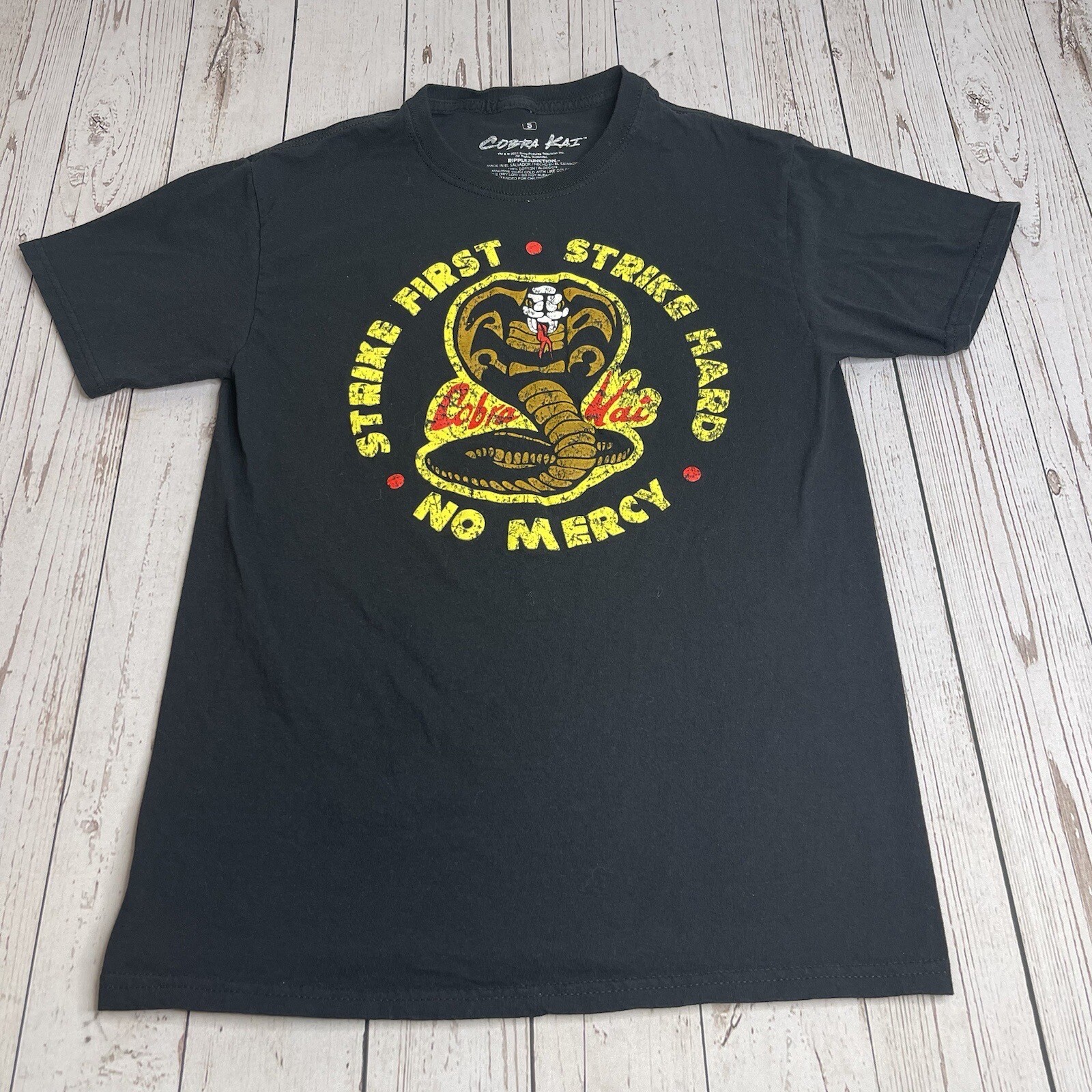 Cobra Kai Graphic T Shirt Mens Small Strike First Strike Hard No Mercy Tee