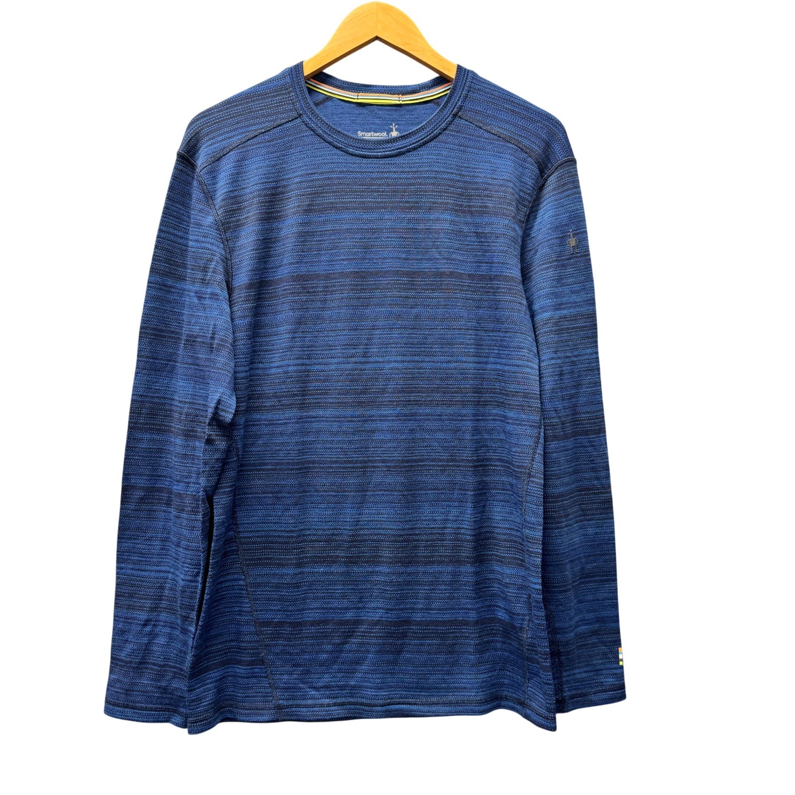 Smartwool Shirt Mens Large Merino Wool Crew Neck Blue Striped Base Layer
