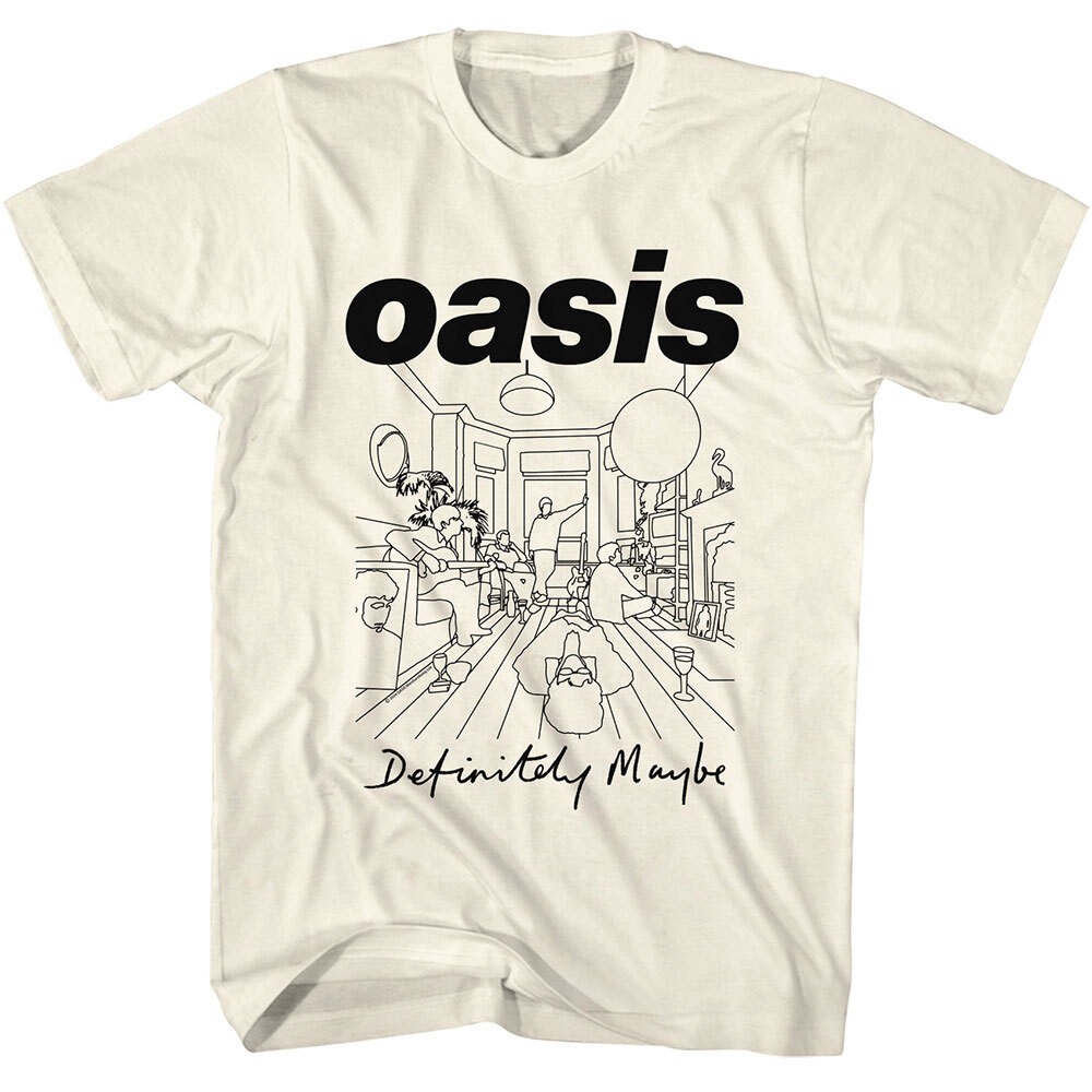 OASIS Band Adult T-SHIRT Music New DEFINITELY MAYBE Official Merch Beige Cotton