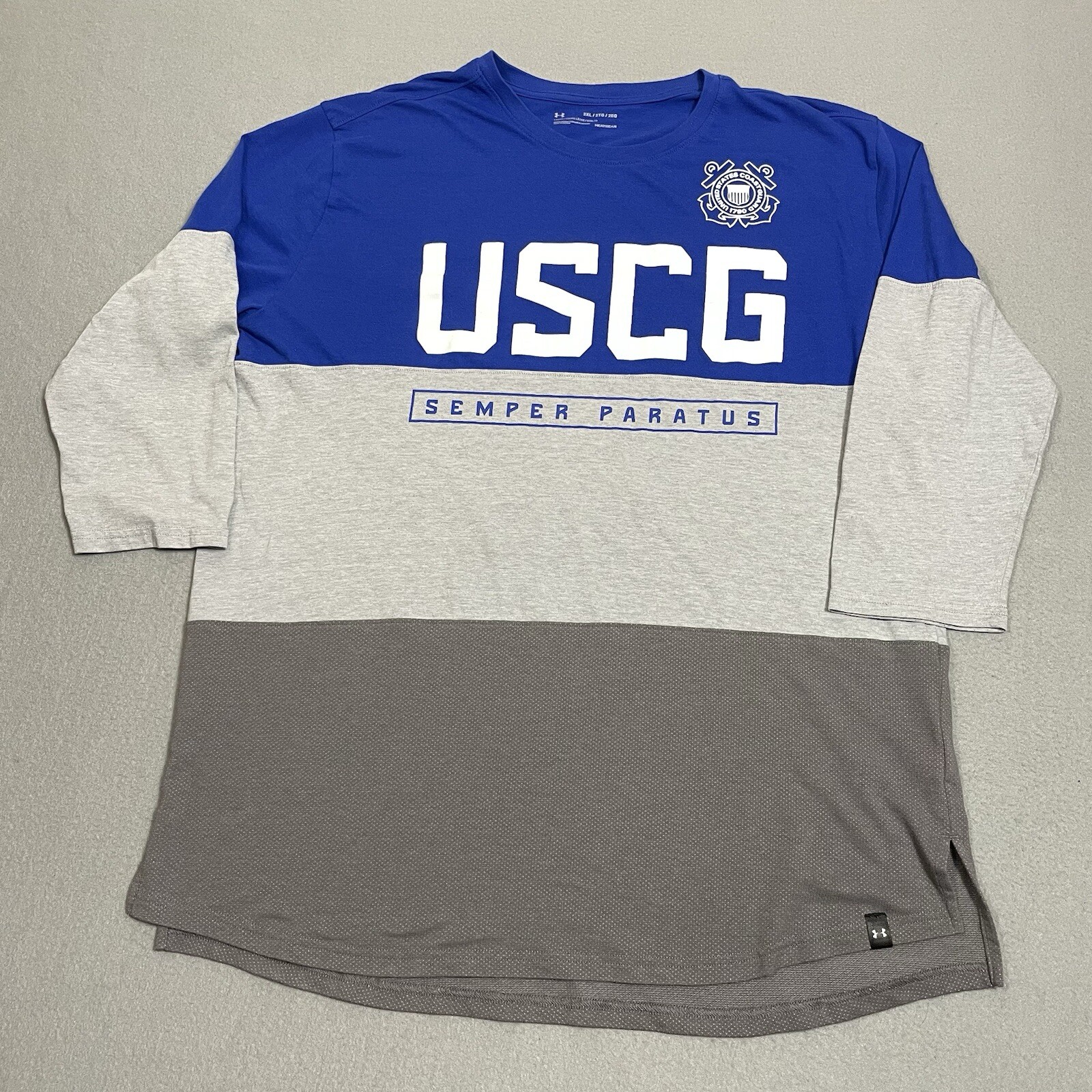 Under Armour Shirt Mens 2XL Gray Blue USCG Coast Guard Semper Paratus Heat Gear