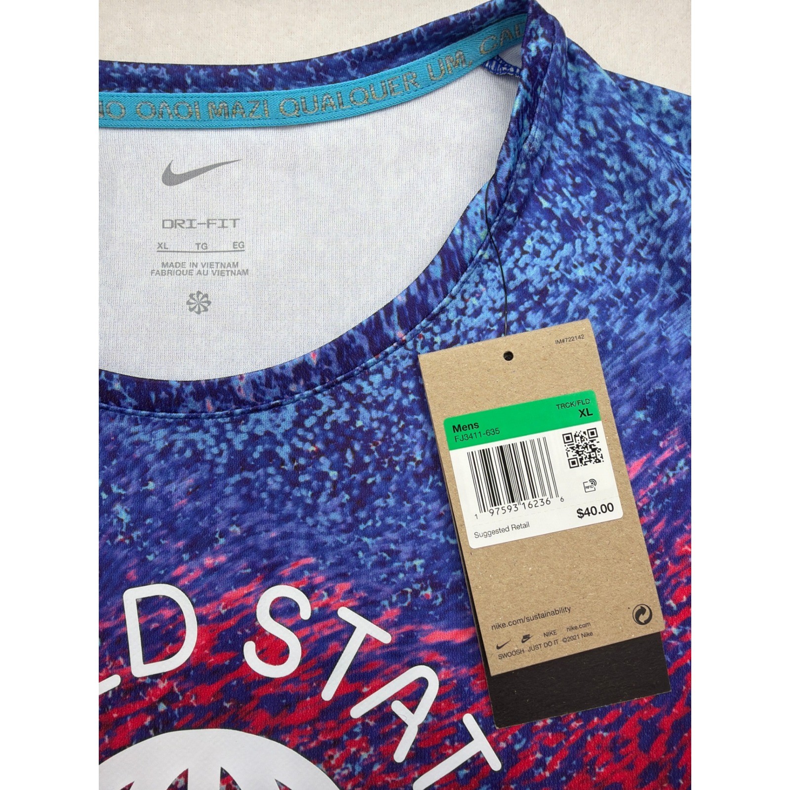 Nike Men&rsquo;s Dri-FIT Running T-Shirt USA Miler FJ3411-635 Size XL NWT UPF 40+
