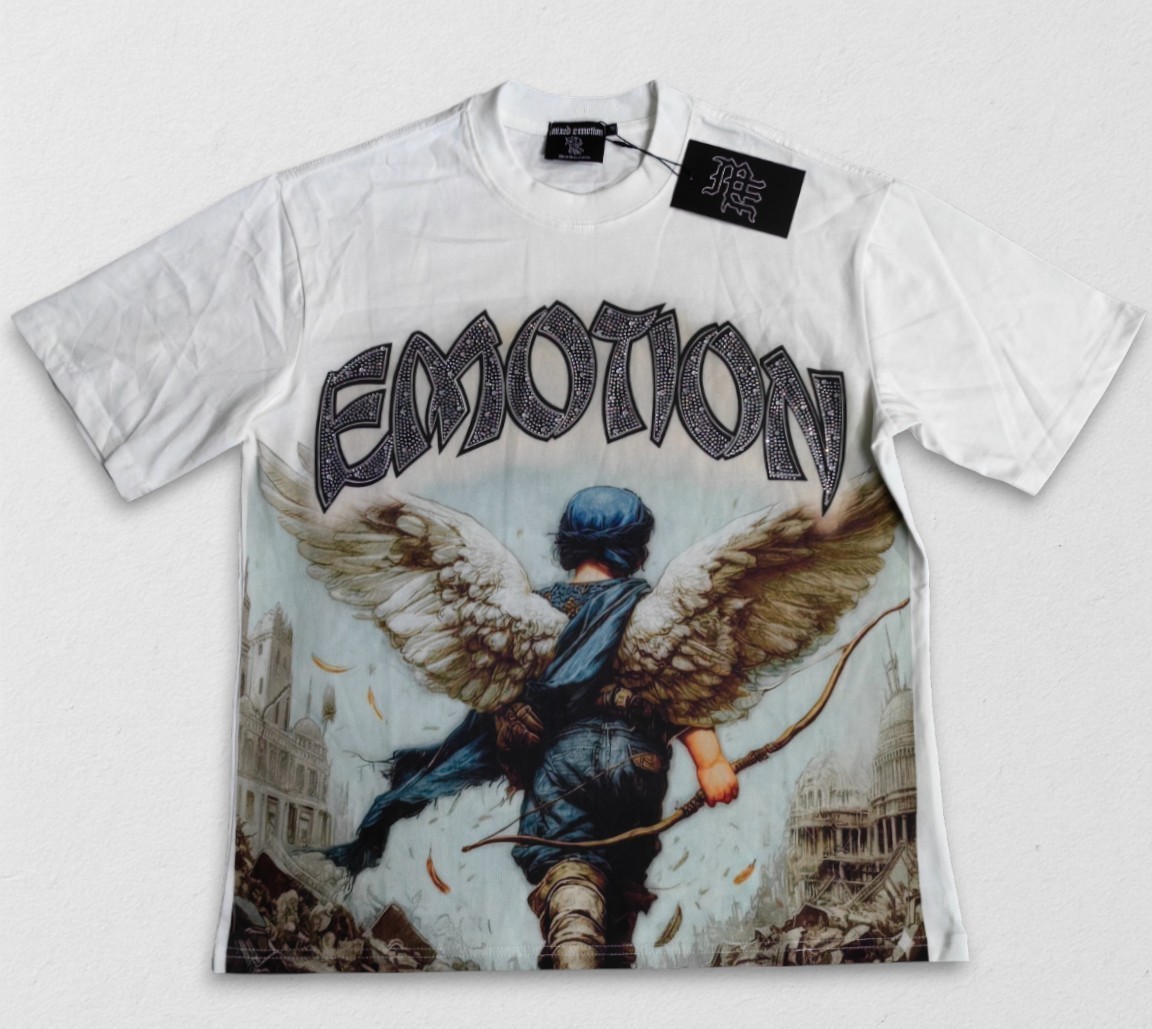 NEW 2026 Mixed Emotion White « Arch Angel » Rhinestone Men&rsquo;s Tee