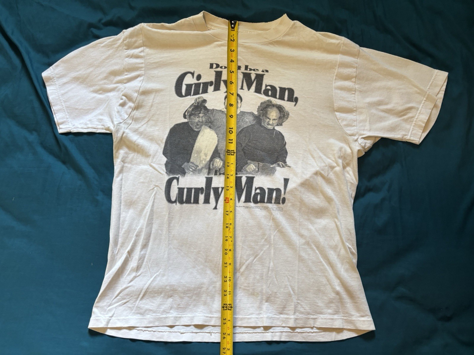 Vintage Three Stooges Shirt Mens Medium White Girly Curly Man 90s REPAIRED FLAWS