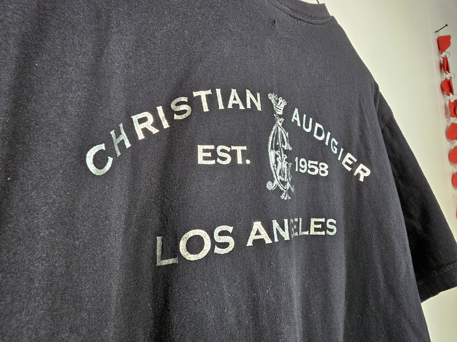 Y2K Christian Audigier Flocked Foiled City Of Angels Script T-shirt Sz XL FLAWS