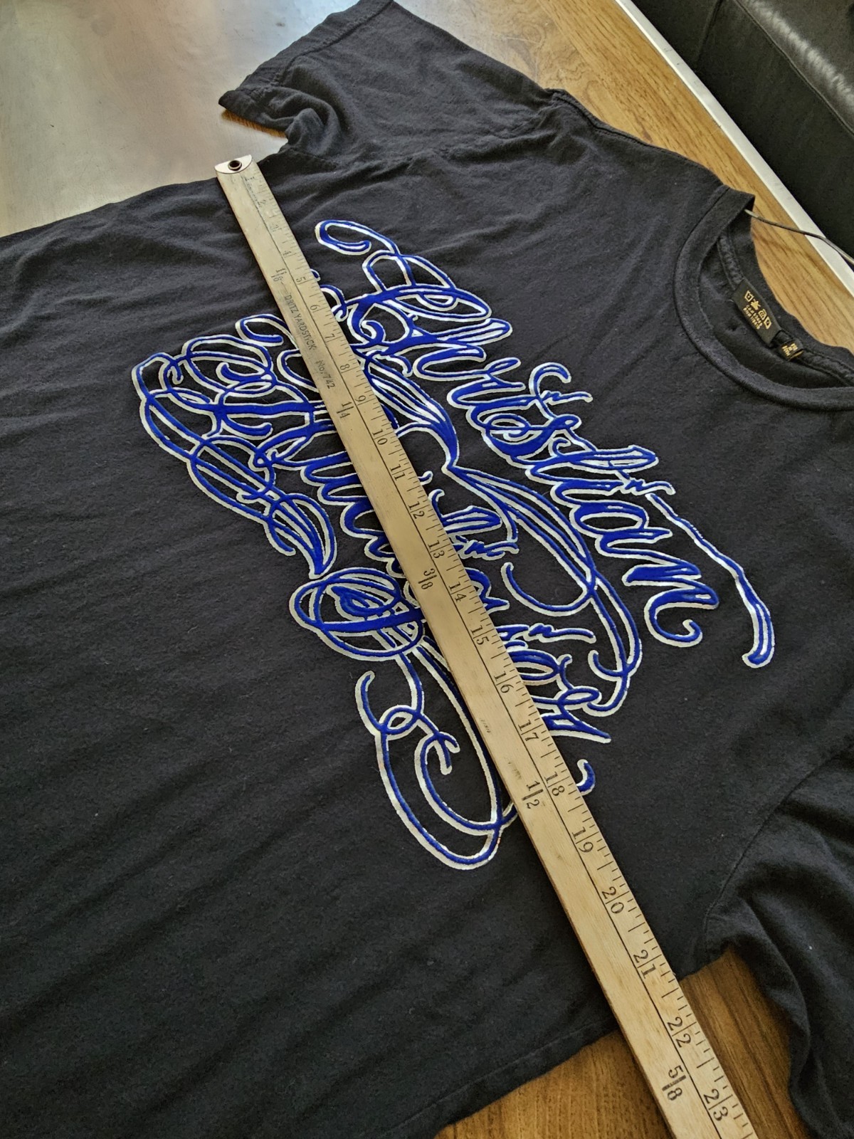 Y2K Christian Audigier Flocked Foiled City Of Angels Script T-shirt Sz XL FLAWS