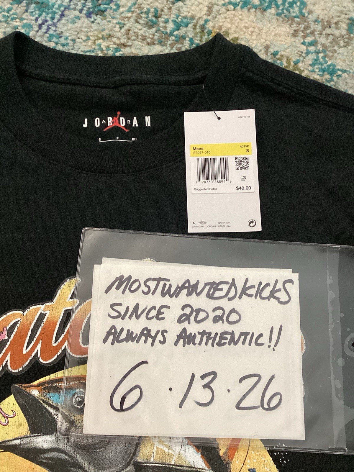 NWT Nike Air Jordan Graphic Fishing Club Catch 23 Black T-Shirt Men’s Sz S