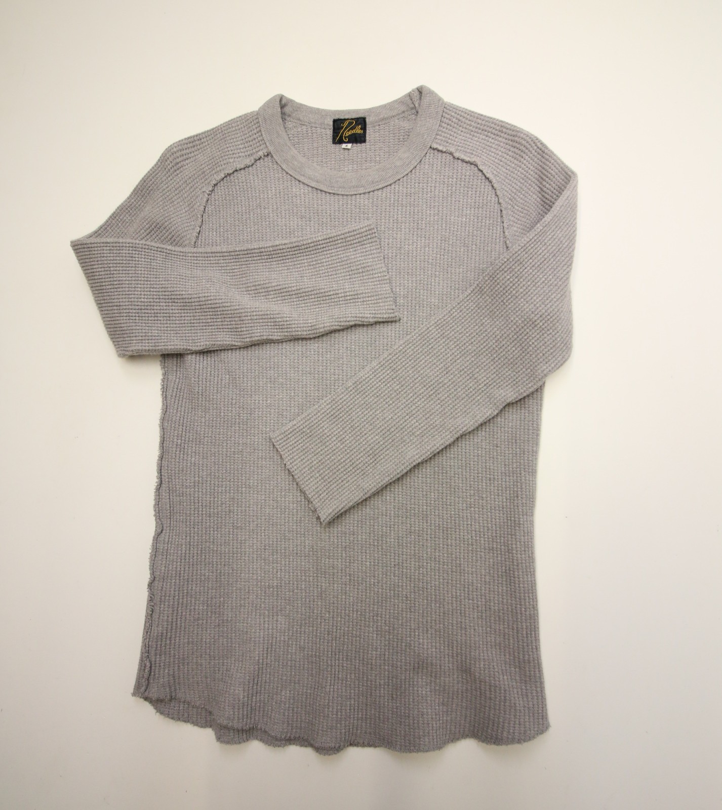 Needles Japan Raglan Thermal Waffle Knit Long Sleeve Small 34&Prime; Chest Grey