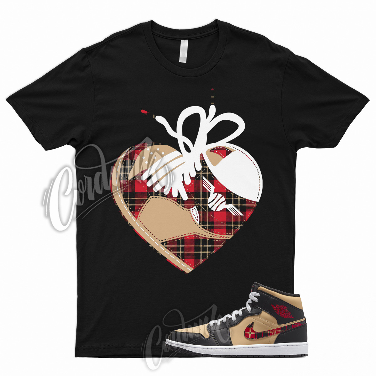 HEART T for 1 Mid Tartan Tan Black Red Plaid Shirt To Match Low High