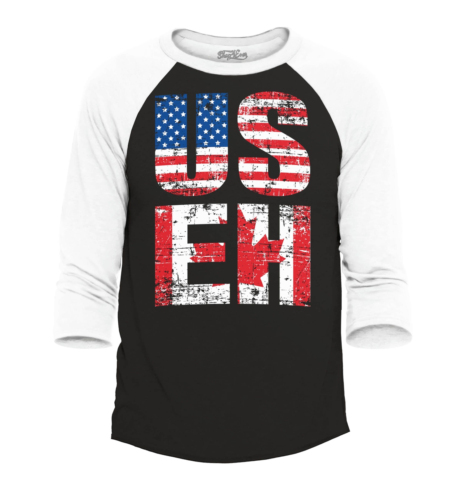 US EH American Canadian Flag Humor Raglan Baseball Canada Shirts