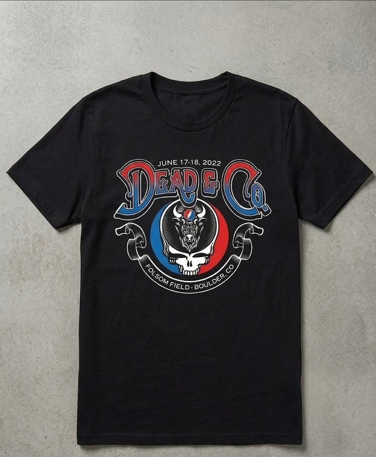 Dead and Company 2022 Boulder Tour T Shirt White and Black Reprint BTH368