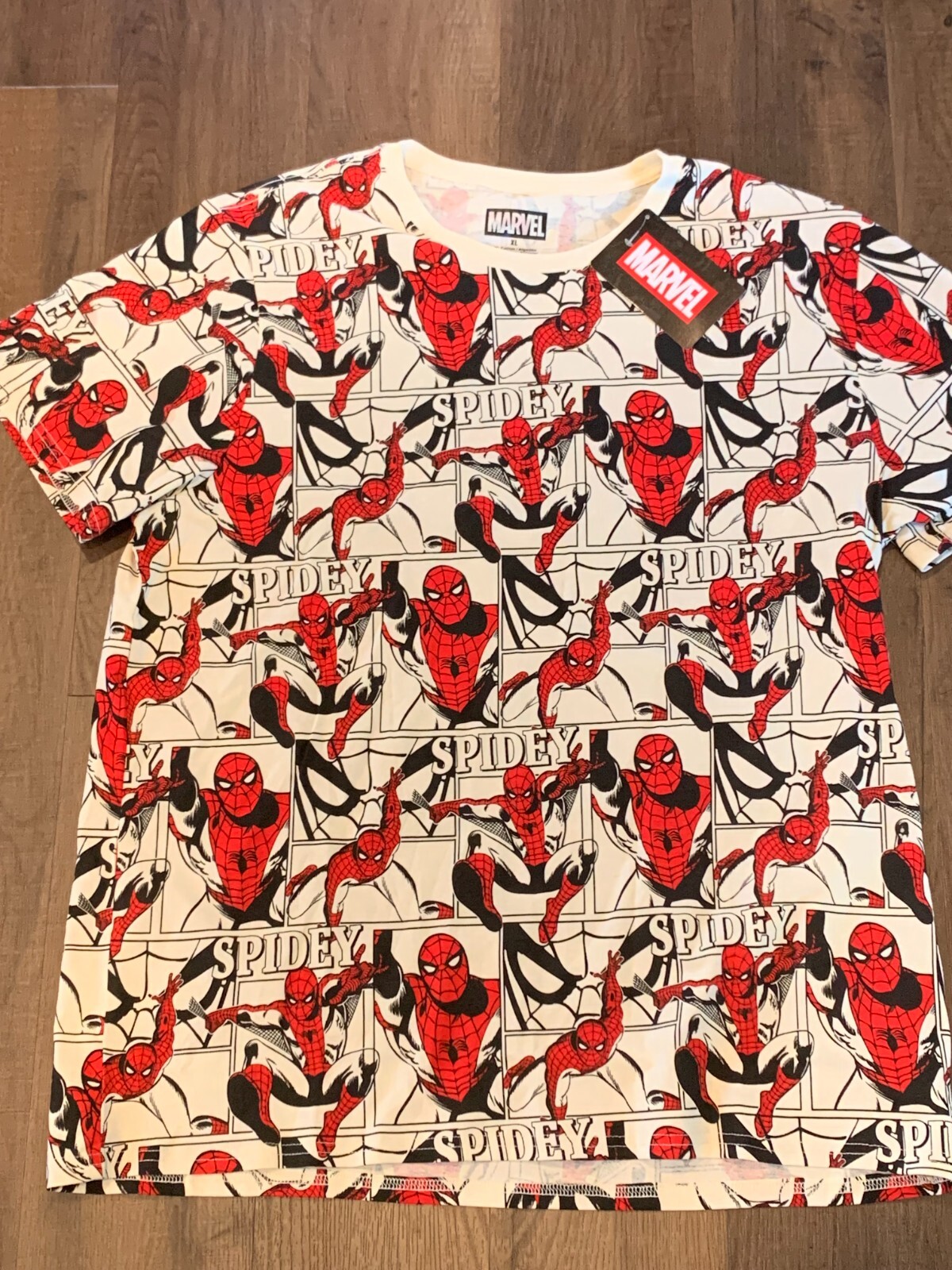 NWT Men&rsquo;s Large Spider-man Vintage Look Shirt Comic Pages Panels Marvel Amazing