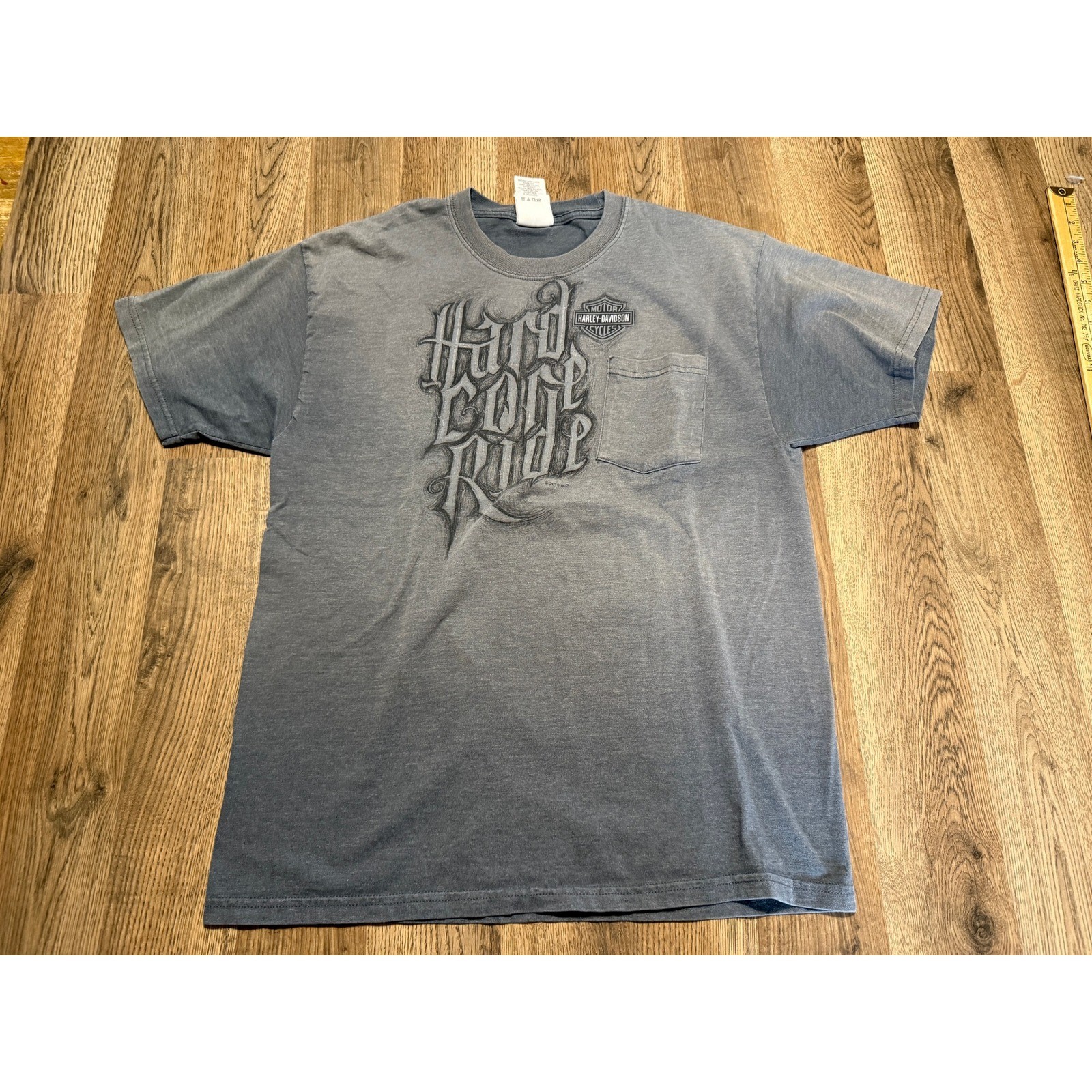 Harley Davidson Hard Core Ride Pocket T-Shirt Mens Large Blue Gray Landers