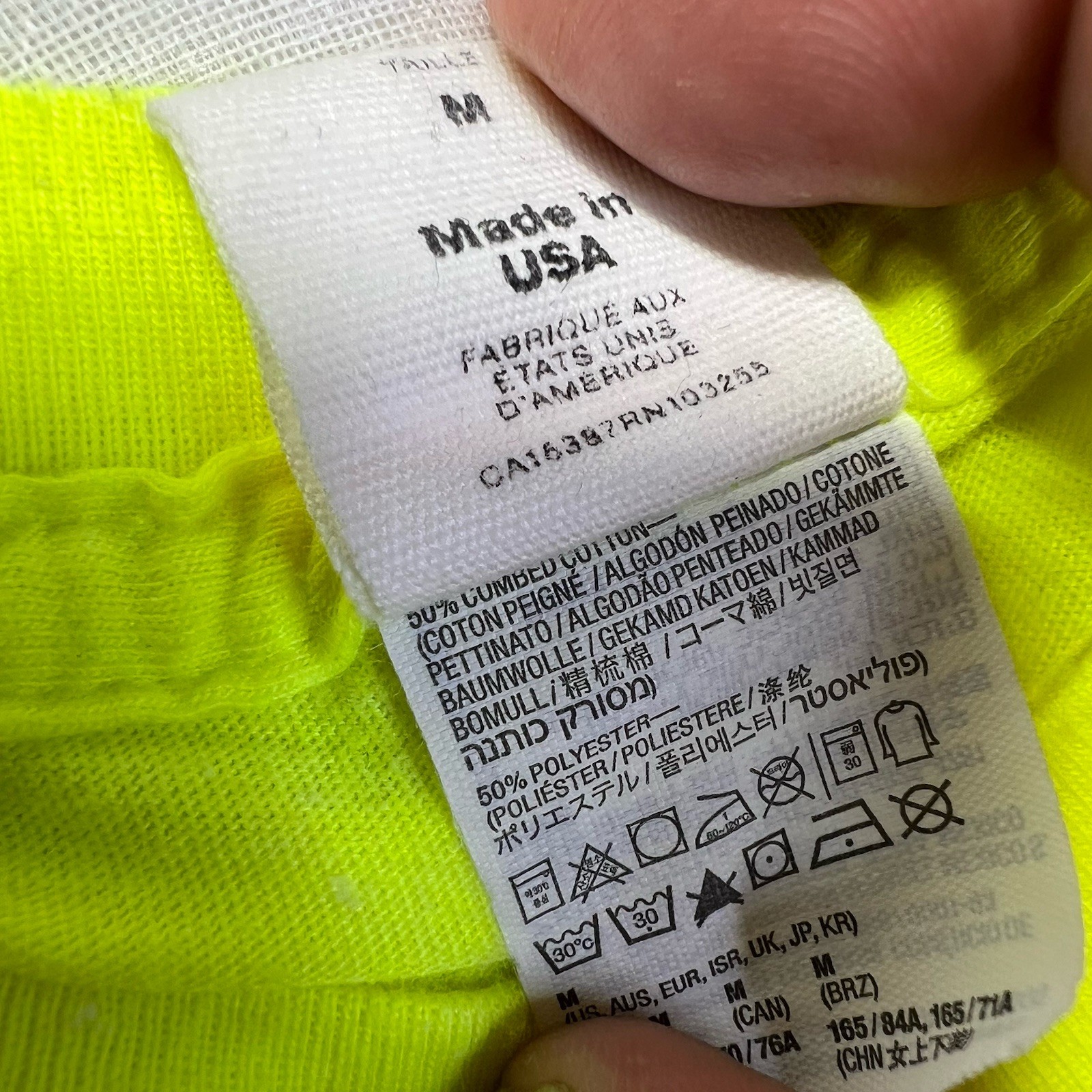 American Apparel NEON Yellow 50/50 T Shirt Cotton Blend USA Made Size Medium