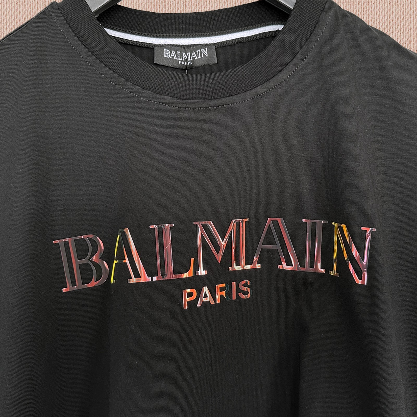 Balmain Black T-shirt — Golden Text Logo Print — Size XL — Tariff Paid