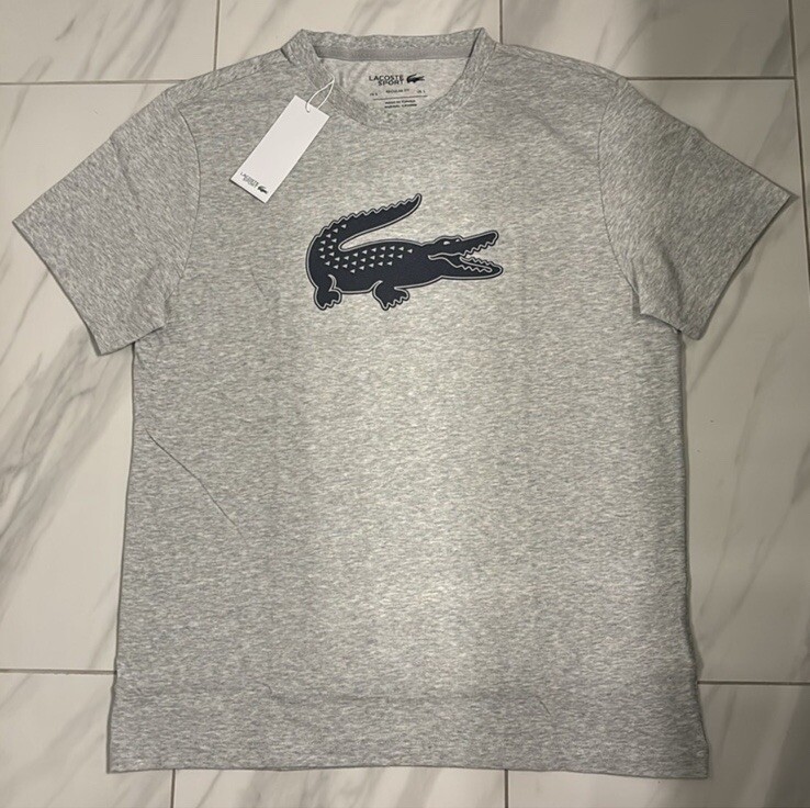 Lacoste Sport Men&rsquo;s Big Croc T-Shirt Gray Navy Blue New